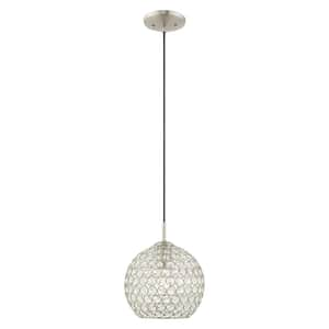 Estridge 1-Light Brushed Nickel Mini Pendant with Hand Assembled Crystal Shade