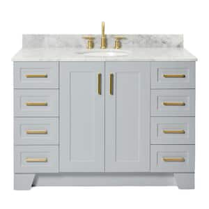Taylor 49 in. W x 22 in. D x 35.25 in. H Freestanding Bath Vanity in Grey with Carrara White Marble Top