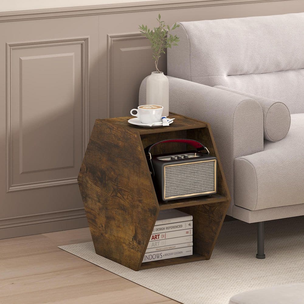 Modern 23.5 in. Amber Pine Hexagon Wood Coffee Table