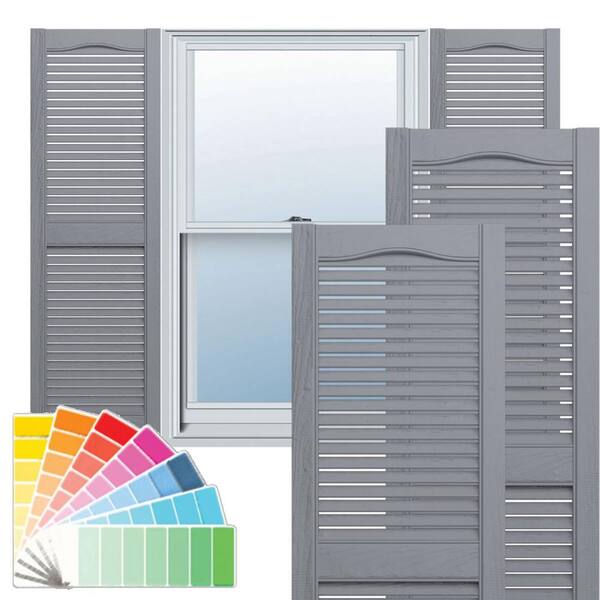 Ekena Millwork 14-1/2 in. x 42 in. Lifetime Vinyl Custom Cathedral Top Center Mullion Open Louvered Shutters Pair Paintable