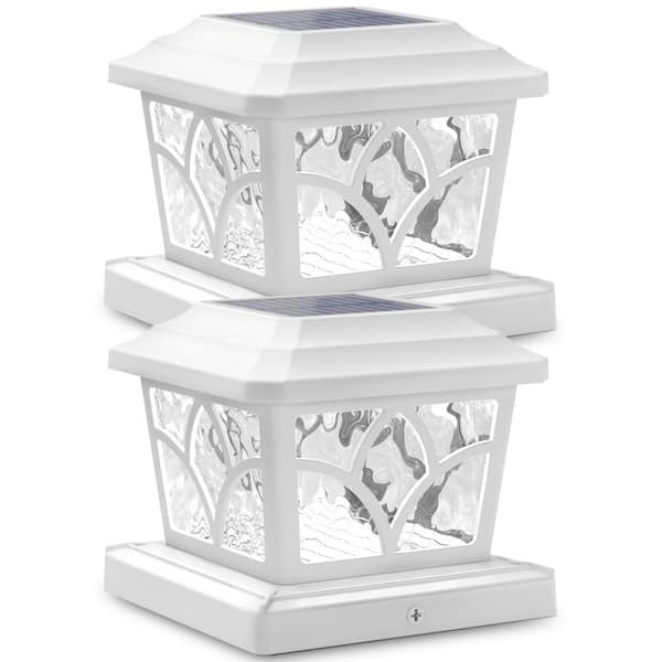 Solar Post Cap Lights Outdoor 4 Modes 40 LED Aluminum Deck Post Light 4x4 5x5 6x6 Wood Vinyl Warm Cool White 2 Pack