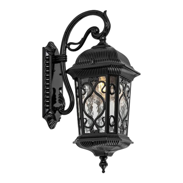 1-Light Black European Retro Outdoor/Indoor Waterproof Wall Light Sconce with Clear Glass Shade for Garden Yard Doorway