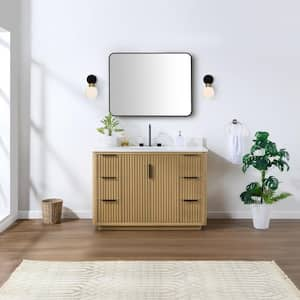 Evelyn 49 in. W x 22 in. D x 34.2 in. H Single Freestanding Bathroom Vanity in Nature Oak with Quartz Countertop