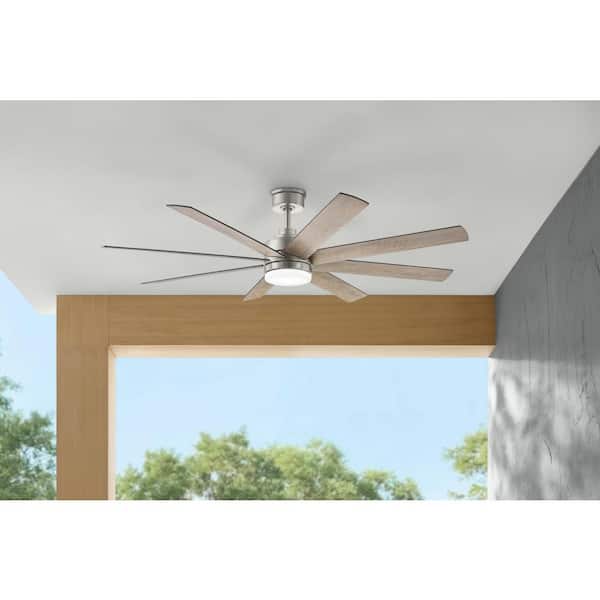Home Decorators Collection Celene II 62 in. Indoor/Outdoor Brushed Nickel Ceiling DC Motor Ceiling Fan with Adjustable White LED w/ Remote Included