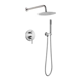 Double Handle 1-Spray Shower Faucet 1.8 GPM with Ceramic Disc Valves Brass Wall Mount Shower System in. Brushed Nickel