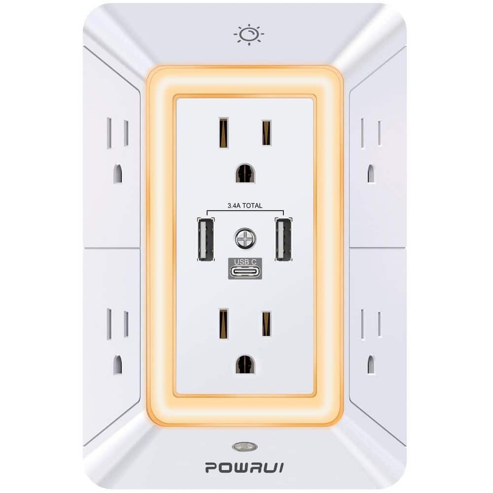 White 6-Outlet Extender Power Strip, 3-Sided Surge Protector Outlets with 3 USB Ports (1 USB C) and Night Light price history on PriceWatchPro