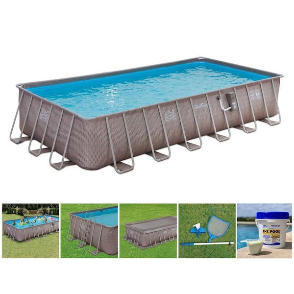 Summer Waves 24 ft. x 12 ft. x 52 in. Rectangle Above Ground Frame Swimming Pool Set