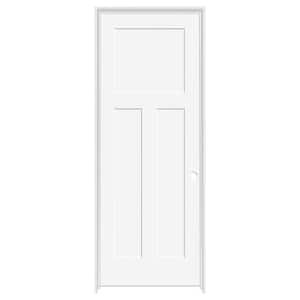 36 in. x 80 in. 3-Panel Mission Shaker White Primed LH Solid Core Wood Single Prehung Interior Door with Nickel Hinges