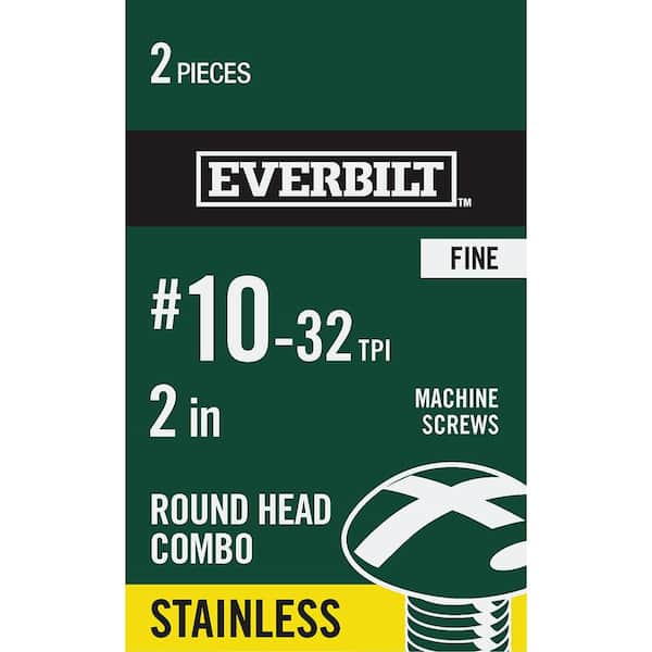 Everbilt #10-32 x 2 in. Stainless Steel Combo Round Head Machine Screw (2-Pack)