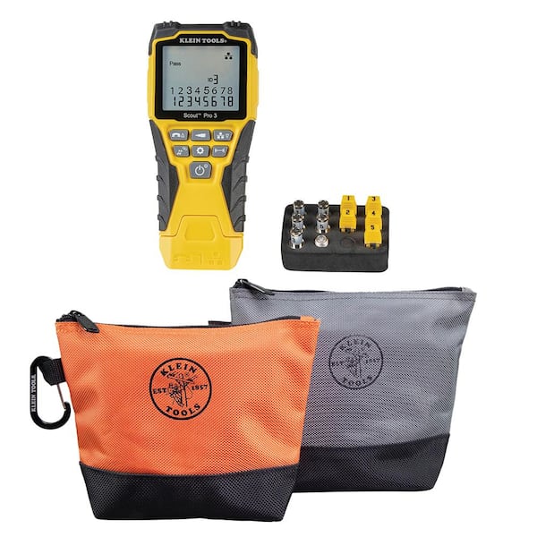 Klein Tools Scout Pro 3 Cable Tester Kit with Stand-Up Zipper Tool Bag Set