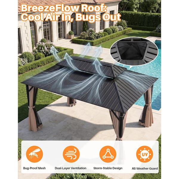CikaCika 10 ft. x 12 ft. Double Roof Hardtop Aluminum Patio Gazebo
