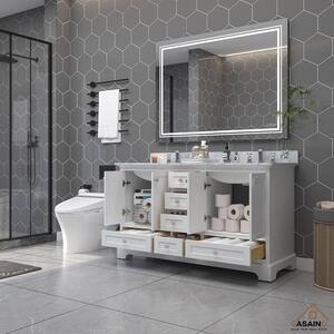 58.74 in. W x 20.67 in. D x 37.48 in. H Double Sink Bath Vanity in White with White Carrara Marble Top