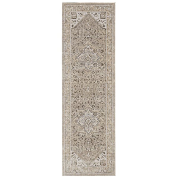 2 ft. x 8 ft. Brown and Ivory Medallion Area Rug
