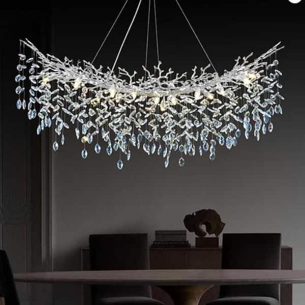 YUYI Modern Chandelier 59 in. 16-Light Silver Chandelier for