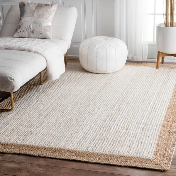Elanora Farmhouse Bordered Jute White 5 ft. x 8 ft. Area Rug