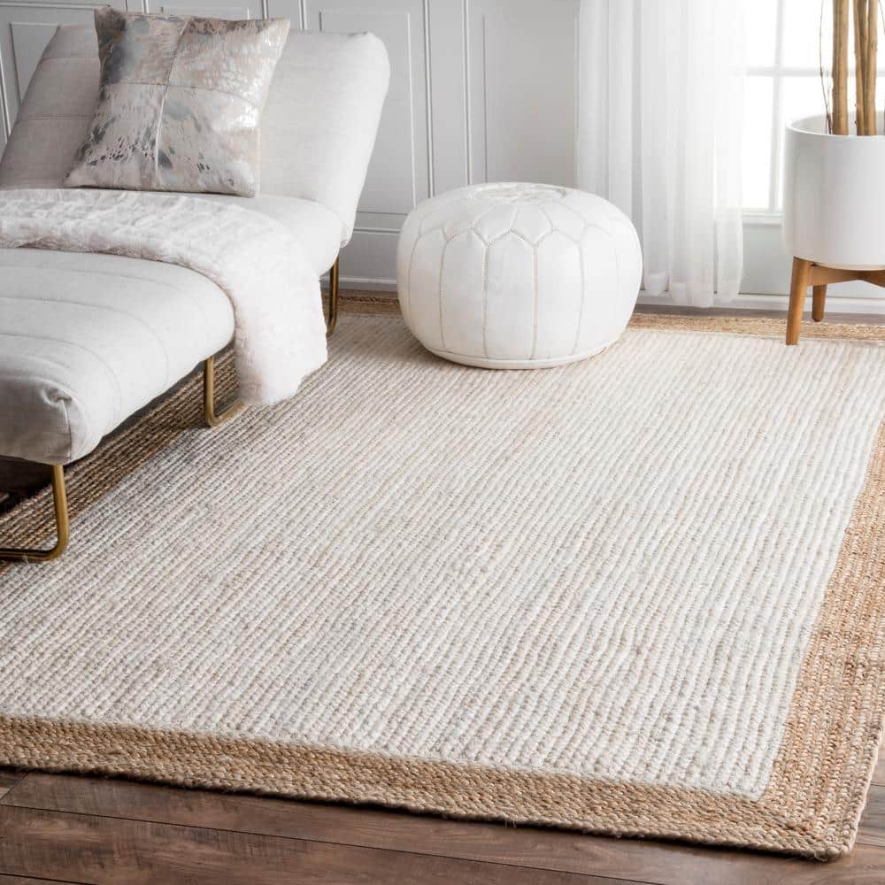 Eleonora White and Beige Braided Jute Square Rug