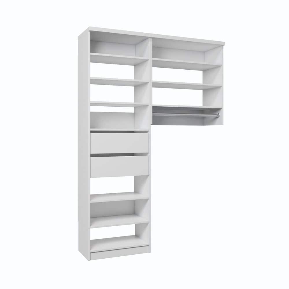 45 in. W Tranquil White Reach-in Floor-Mount 1-Rod 2-Reveal-Drawers 10-Shelf Wood Closet System