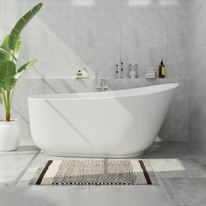 59 in. x 30 in. Single Slipper Freestanding Soaking Bathtub in White Solid Surface