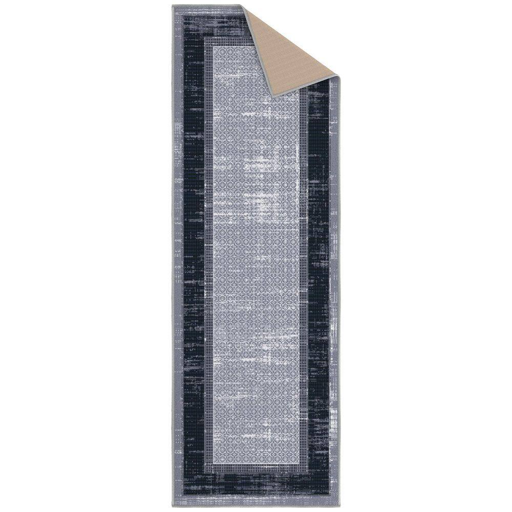 Gray and Black Non-Slip Synthetic Hallway Runner Rug