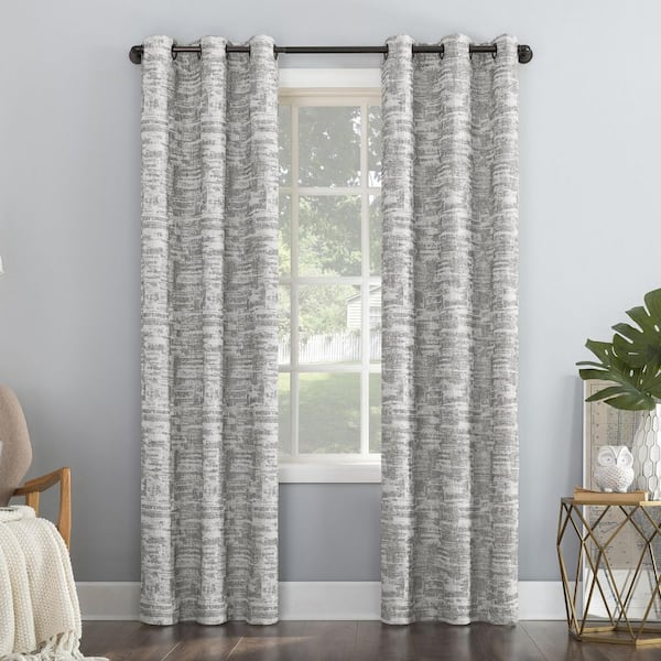 Sun Zero Parrish Distressed Grid Thermal Grey 40 in. W x 84 in. L Grommet 100% Blackout Curtain (Single Panel)