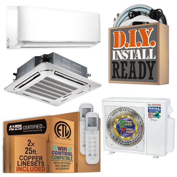 Ramsond 27000 BTU 2.25 Ton Dual Cassette/Wall Mount Ductless Mini Split Air Conditioner with Heat Pump 220-Volt