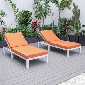Chelsea Modern White Aluminum Outdoor Patio Chaise Lounge Chair with Orange Cushions Set of 2