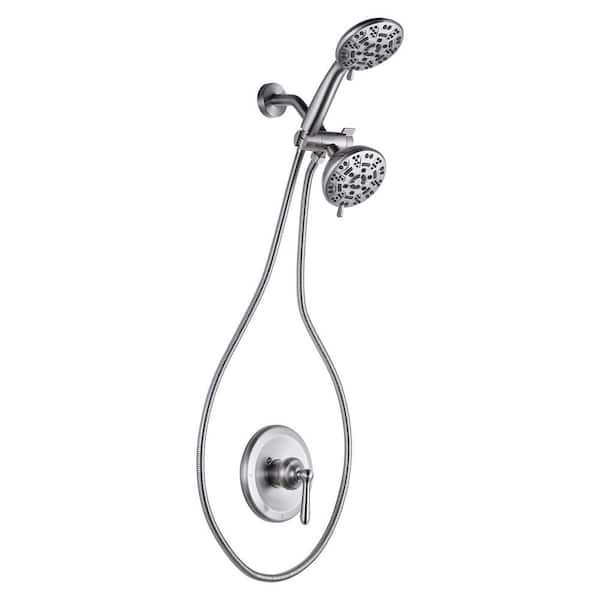 ALEASHA Relax 7-Spray Wall Mount 4.5 in. Dual Shower Head and Handheld Shower Head 1.8 GPM in Brushed Nickel