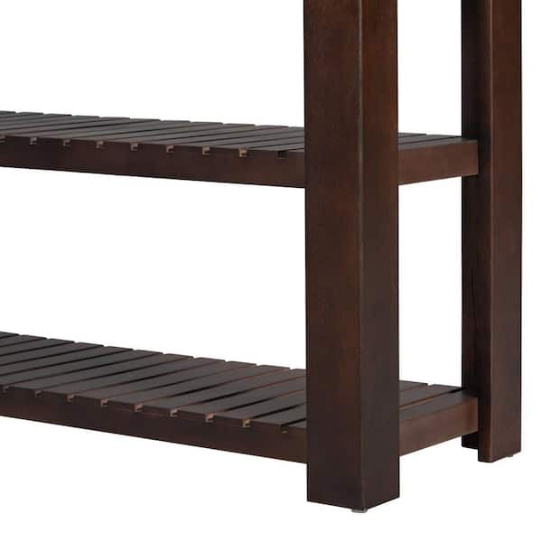 Polibi 62.2 in. Brown Rectangle Wood Console Table with 4 Drawers and 2 Shelves, Suitable for Entryways, Living Rooms