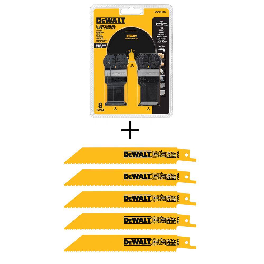 DEWALT Oscillating Set (8Piece) and 6 in. 10/14 TPI Straight Back Bi Metal Reciprocating Saw