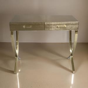 39.5 in. Gold Rectangle Wooden Console Table with Vegan Faux Leather