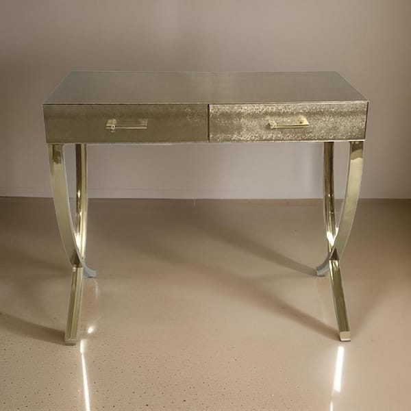 Benjara 39.5 in. Gold Rectangle Wooden Console Table with Vegan Faux Leather
