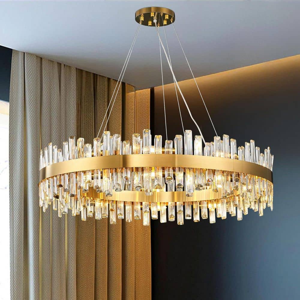 YUYI 39.4 in. 20-Light Gold Crystal Chandelier, Modern Round K9