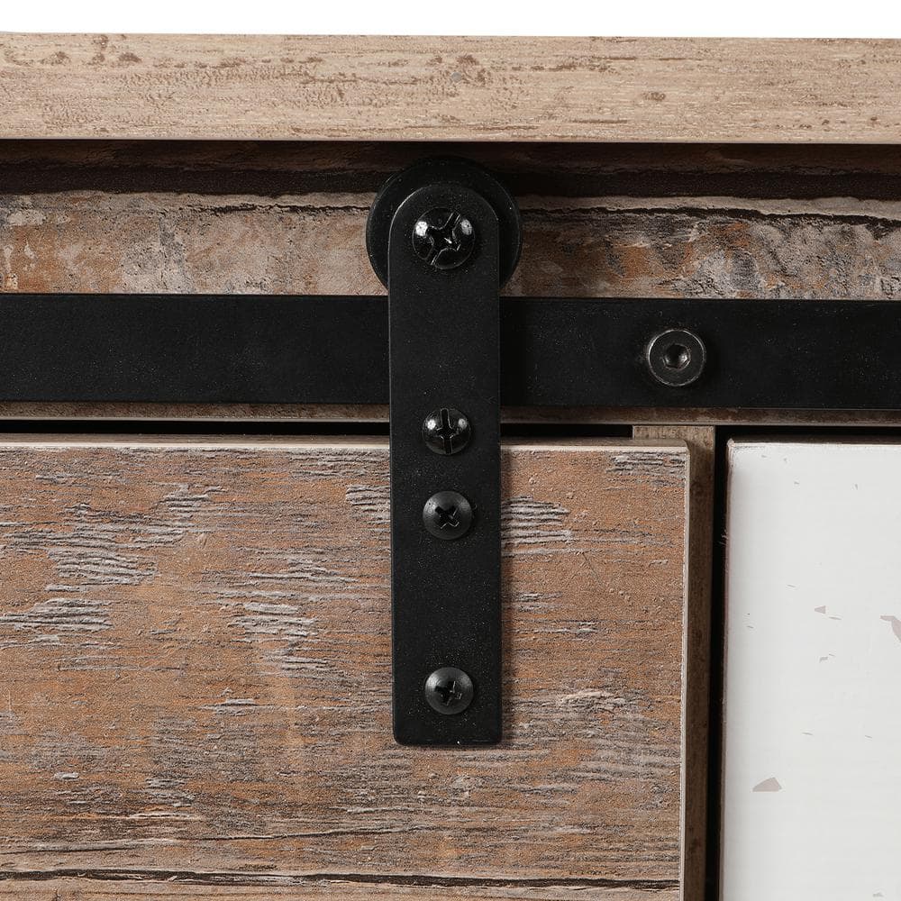 Rustic Brown Wood Sliding Door Cabinet with Adjustable Shelves