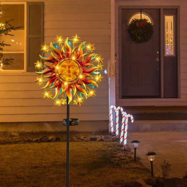 60.3 in. H Metal Solar Wind Spinner hining LED Lights for Outdoor