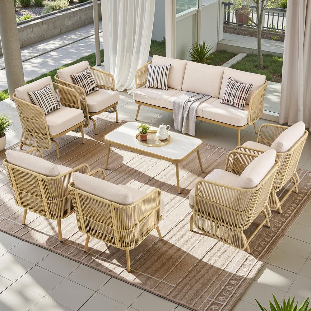 Buenaola 8-Piece Wicker Patio Conversation Set Outdoor Rope