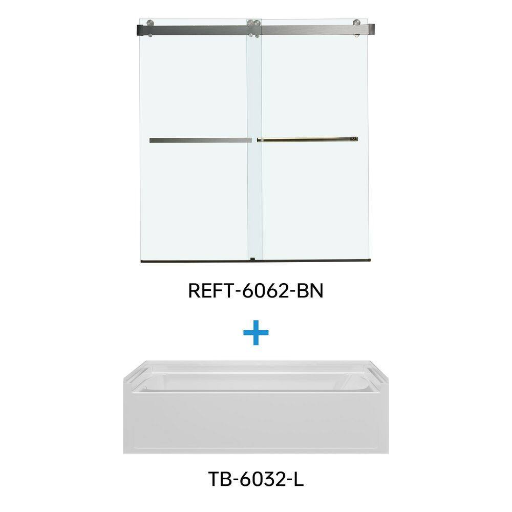 "60 in. W x 62 in. H Double Sliding Tub Door in Brushed Nickel with 5/16"" Clear Glass, Left Drain Alcove Bathtub included" price history on PriceWatchPro