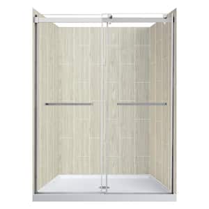 Lagoon Double Roller 48 in L x 34 in W x 78 in H Center Drain Shower Stall Kit in Driftwood and Brushed Nickel Hardware