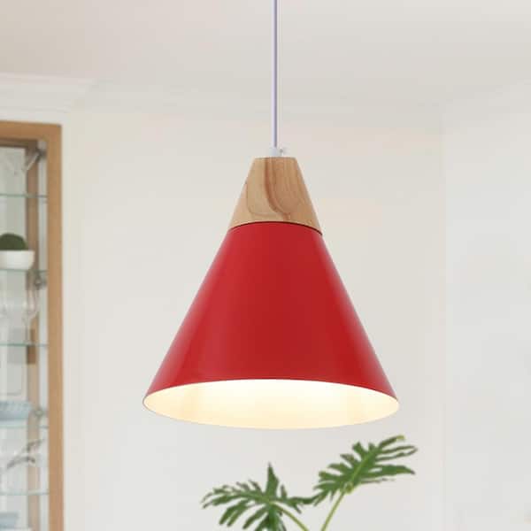 ADSENSTY 1-Light Red Cone Pendant Light with Metal Shade, No Bulbs