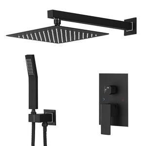 2-Spray Patterns with 2.0 GPM 10 in. Wall Mount Dual Shower Heads Hand Shower Faucet with High Pressure in Matte Black