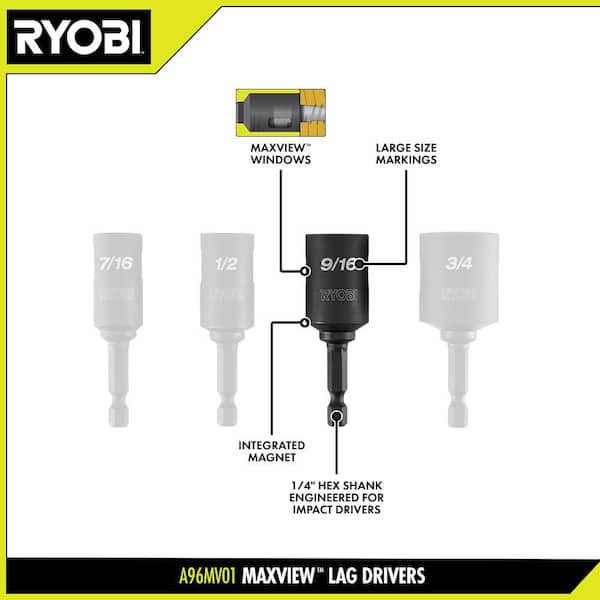 RYOBI MaxView Lag Driver Set (4-Piece) A96MV01 - The Home Depot