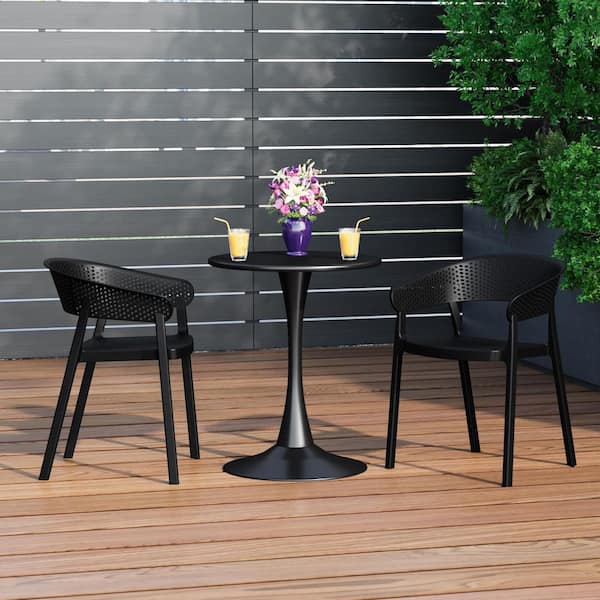 Frond and Form Outdoor Patio Poly Plastic Stacking Curved Back Dining Armchair (Set of 2), Black