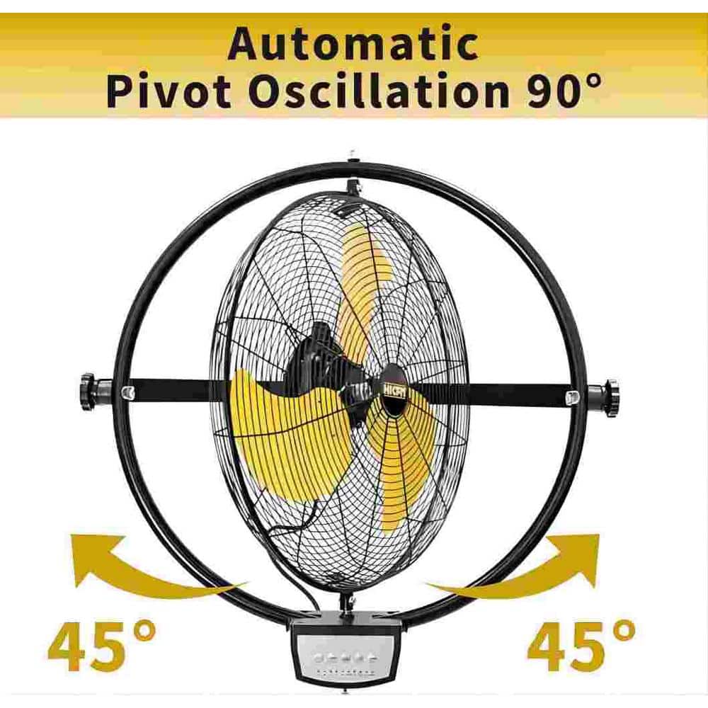 5000 CFM Black and Yellow Metal Remote Control Wall Mounted Fan