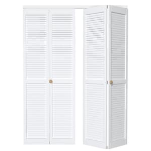 60 in. x 80.5 in. Solid Core White Finished Louver Closet Bi-fold Door with Hardware