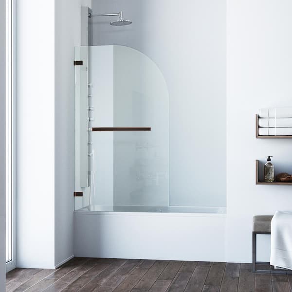 Orion 34 in. W x 58 in. H Pivot Frameless Tub Door in Antique Rubbed Bronze with 5/16 in. (8mm) Clear Glass