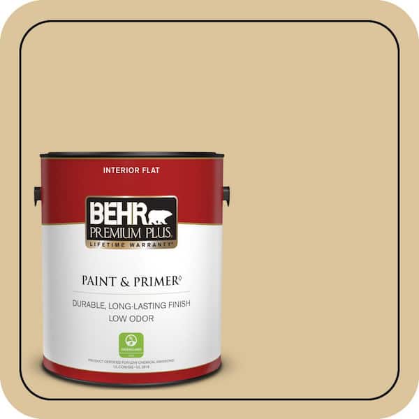 BEHR PREMIUM PLUS 1 gal. #S310-3 Natural Twine Flat Low Odor Interior Paint & Primer