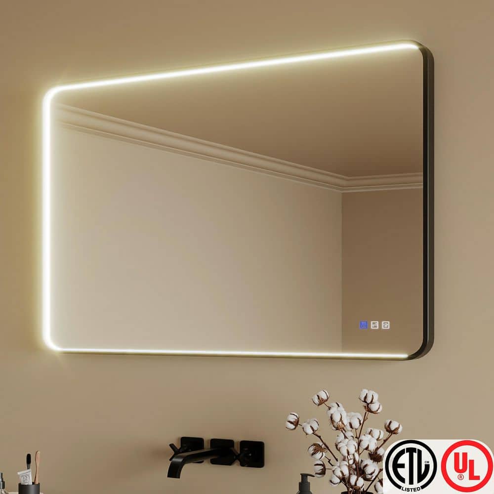 48 in. W x 32 in. H Rectangular Aluminum Framed Light Dimmable Anti-Fog LED Wall Bathroom Vanity Mirror in Black price history on PriceWatchPro