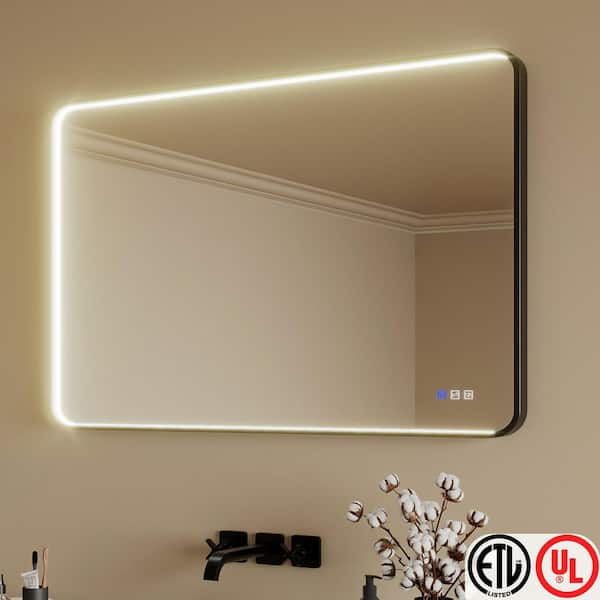48 in. W x 32 in. H Rectangular Aluminum Framed Light Dimmable Anti-Fog LED Wall Bathroom Vanity Mirror in Black