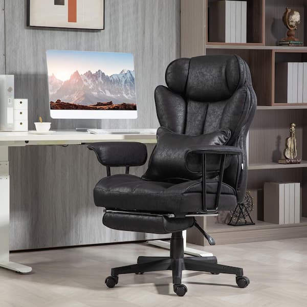 396 lbs. Faux Leather Office Chair with Footrest and Wide Seat in Black