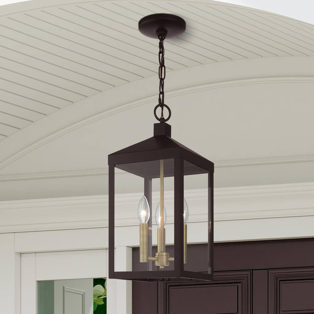 Nyack Bronze and Brass 3-Light Outdoor Pendant Lantern