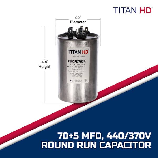TitanPro TRC35 HVAC Round Motor Run Capacitor. 35 MFD/UF 370 Volts...